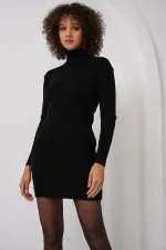 Robe en maille à col pêcheur 15797 - Noire