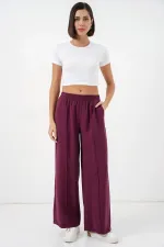 Pantalon large pour femme avec taille élastiquée 30087 - Bordeaux