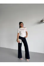 Women's White One-Shoulder Elegant Sandy Blouse with Transparent Tulle Detail HZL26S-FRY123871