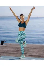 Leggings gainants taille haute turquoise à motifs pour femme HZL25S-AT10011