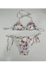 Ensemble bikini triangle dos nu à motif étoile blanche pour femme HZL25S-LC5005