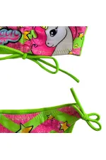 Girl Neon Green Unicorn Patterned 2-8 Years Strapless Bikini Set HZL24S-LC3658