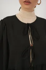 Ensemble deux pièces tunique et pantalon à lacets pour femme 6744 - Noir