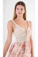 Robe courte ceinturée à col en V et motifs multicolores en satin pour femme HZL24S-YY250