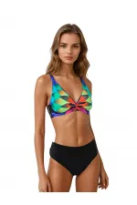 Women's Black Multicolored High Waist Lined Bikini Set HZL25S-LC22315
