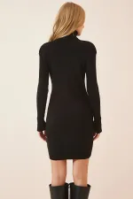 Robe en tricot noir à col roulé pour femme HZL23W-BD1100251