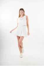 Kadın Beyaz Dantel Desenli Bisiklet Yaka Kolsuz Astarlı Elbise HZL24S-YY10021