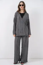 Ensemble deux pièces pantalon kimono en maille pour femme 30067 - Gris