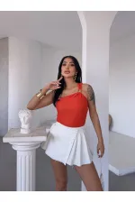 Chemisier orange asymétrique pour femme, détails en métal doré, HZL25S-FRY123111