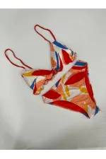 Kadın Çok Renkli Tropikal Desenli Astarlı Üçgen Bikini Takım HZL25S-AR1616