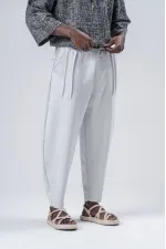 Pantalon de survêtement blanc ample à taille nouée et poches pour homme HZL24S-MXC9019-10