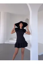 Kadın Siyah Vatkalı İthal Dooble Kumaş Kolsuz Mini Elbise HZL25S-FRY12274