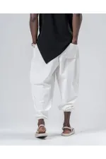 Men's White Elastic Waist and Leg Loose Cut Jogger Sweatpants HZL24S-MXC8989-311