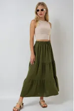 Kadın Haki Beli Lastikli Ayrobin Uzun Etek HZL25S-BD180481