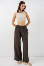 Kadın Beli Lastikli Bol Paça Pantolon 30087 - A.Kahve