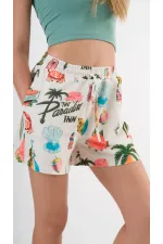 Kadın Çok Renkli Beli Lastikli Ve Bağlamalı Cepli Şort HZL24S-YY226