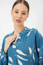 Robe longue hijab à motifs pour femme 2585 - Pétrole