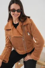 5155 Double-Breasted Faux Fur Leather Jacket - Dark Brown