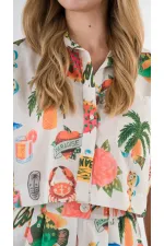 Kadın Çok Renkli Kısa Kollu Crop Gömlek HZL24S-YY299