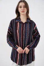3721 Grafik Desenli Gömlek - D.Lacivert