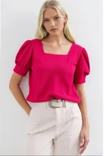 Women's Fuchsia Square Collar Knitted Blouse HZL22W-BD104091