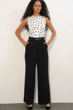 Women's White Satin Polka Dot Sleeveless Blouse HZL26S-BD1400131 Women's White Satin Polka Dot Sleeveless Blouse HZL26S-BD1400131