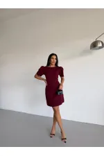 Women's Burgundy Boat Neck Welt Pocket Short Sleeve Mini Dress HZL26S-FRY123891 Women's Burgundy Boat Neck Welt Pocket Short Sleeve Mini Dress HZL26S-FRY123891