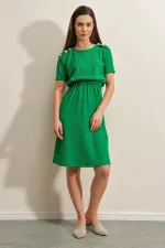 Women's Green Elastic Waist Button Detailed Casual Knitted Dress HZL22S-BD123751