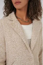 Manteau en cachemire bouclé doublé crème chiné pour femme, à un bouton et double poche HZL22W-BD190821