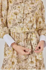 Women's Belted Long Dress 2584 - B.Sarı