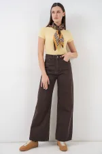 Women's Wide Leg High Waist Palazzo Jeans 6656 - Brown