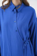 Ensemble deux pièces tunique et pantalon à lacets pour femme 6752 - Bleu marine