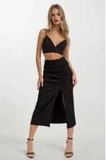 Women's Black Elastic Waist Slit Long Skirt HZL22S-BD118801