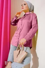 Kadın Gül Kurusu Saten Yüzeyli Tesettür Gömlek HZL25W-BD139641