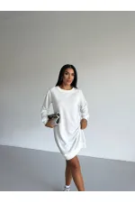 Women's White Crew Neck 2 Yarn Casual Dress HZL25W-FRY123451