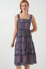 Robe midi à bretelles à motifs pour femme 2577 - Bleu marine