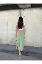 Kadın Yeşil Yüksel Bel Dalgıç Kumaş Asimetrik Kesim Etek HZL25S-ZK11701