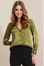 Kadın Yağ Yeşili Saten Yüzeyli Tesettür Gömlek HZL25W-BD139641