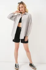 3900 Oversize Long Basic Shirt - Light Gray