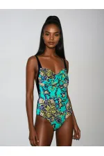 Maillot de bain femme noir turquoise à motifs HZL25S-LC6279