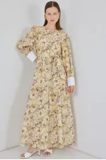 Women's Belted Long Dress 2584 - B.Sarı