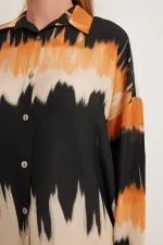 Women's Orange and Black Patterned Oversize Shirt 5923