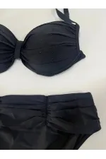 Kadın Siyah Taş İşlemeli Astarlı Büyük Beden Bikini Takımı HZL25S-LC01