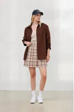 Kadın Çikolata Oversize Uzun Basic Gömlek Hzl22w-bd139001