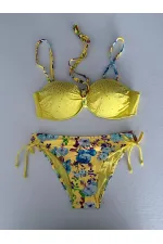 Kadın Sarı Taş İşlemeli Astarlı Bikini Takım HZL25S-LC208