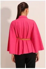 Kadın Fuşya Hakim Yaka Kemer Detaylı Kaşe Panço  HZL24W-BD191341