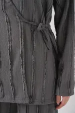 Ensemble deux pièces pantalon kimono en maille pour femme 30067 - Gris