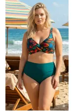 Ensemble bikini grande taille doublé à motif floral vert pétrole pour femme HZL26S-LC21202