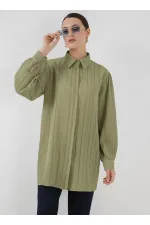 Çizgili Uzun Gömlek Tunik 5947 - Çağla