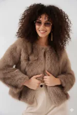 Manteau en fourrure pelucheuse doublé biscuit pour femme HZL25W-BD152251